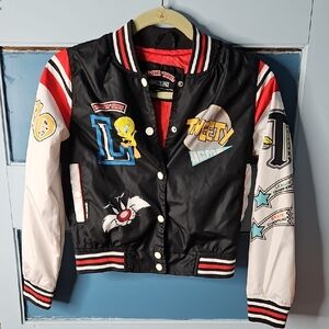 Members Only Warner Bros. Looney Tunes Kids Jacket - Black, Red, and White 10/12